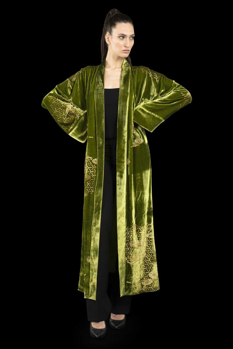Venetia Studium printed velvet long evening coat